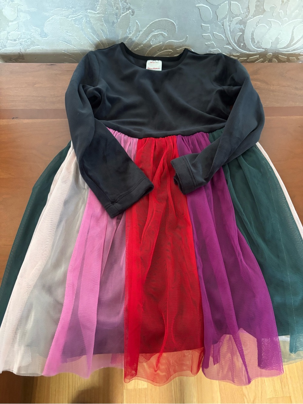 Hanna Andersson Black Long-Sleeve Dress with Multicolor Tulle Panels